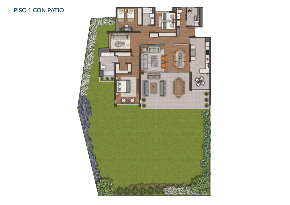 Piso 5 con patio Planta Tipo A1: 3 Dormitorios + Estar + Patio Privado de Paseo Mirador San Carlos Etapa II