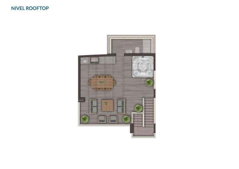Planta Tipo A5: 3 Dormitorios + Estar + Rooftop