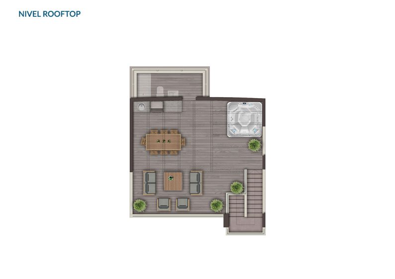 Planta Tipo B5: 3 Dormitorios en Suite + Estar + Rooftop