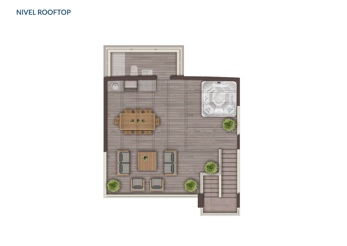 Nivel Rooftop Planta Tipo B5: 3 Dormitorios en Suite + Estar + Rooftop de Paseo Mirador San Carlos Etapa II