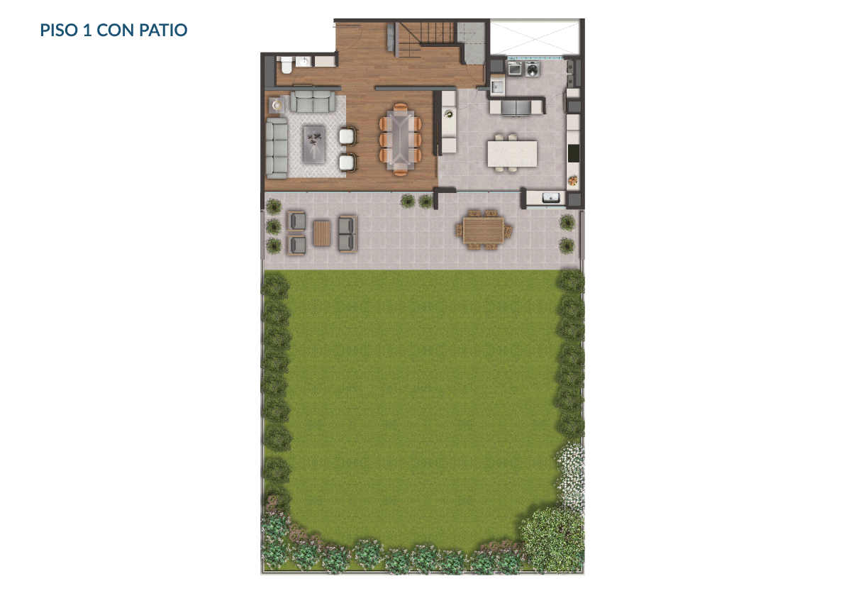 Piso 1 con patio Planta Tipo C: 3 Dormitorios en Suite + Estar + Patio Privado de Paseo Mirador San Carlos Etapa II