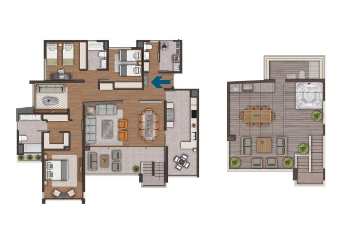 Planta Tipo A5: 3 Dormitorios + Estar + Rooftop