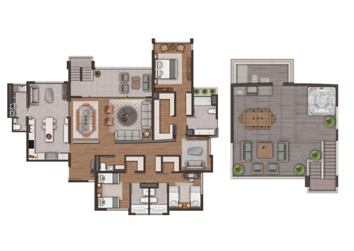 Planta Tipo B5: 3 Dormitorios en Suite + Estar + Rooftop