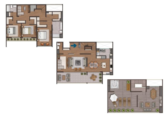 Planta Tipo D: 3 Dormitorios + Estar + Rooftop + Cocina integrada /