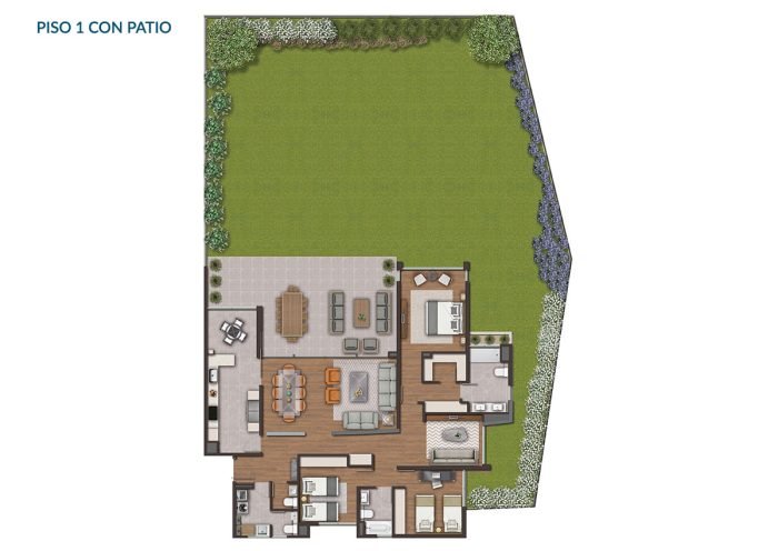 Planta Tipo A1: 3 Dormitorios + Estar + Patio Privado