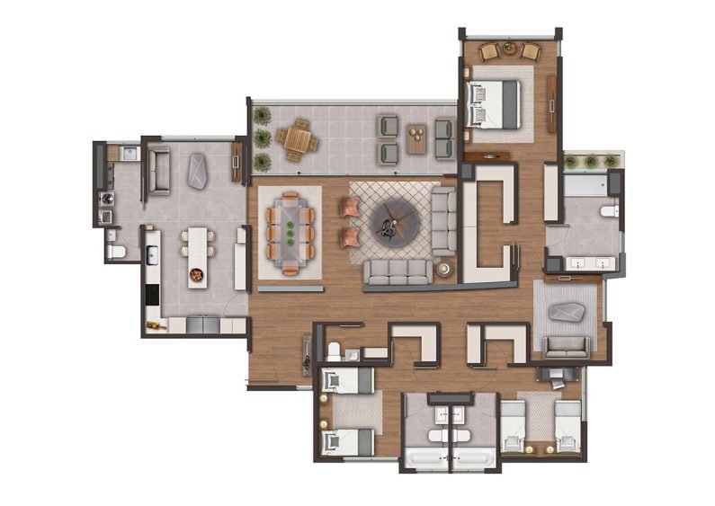 Planta Tipo B: 3 Dormitorios en Suite + Estar