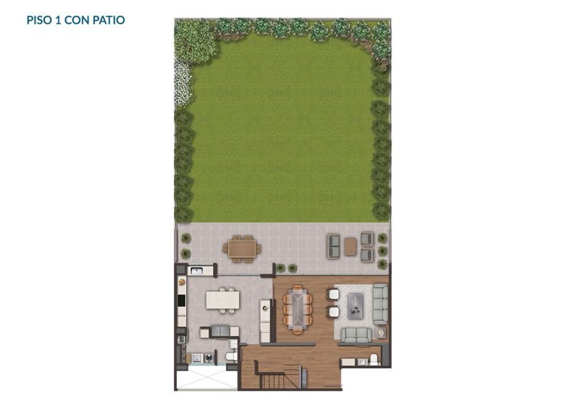 Planta Tipo C: 3 Dormitorios en Suite + Estar + Patio Privado