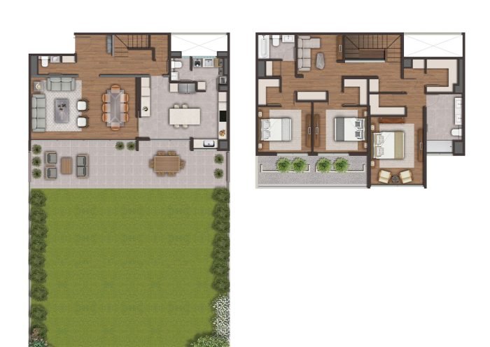 Planta Tipo C: 3 Dormitorios en Suite + Estar + Patio Privado