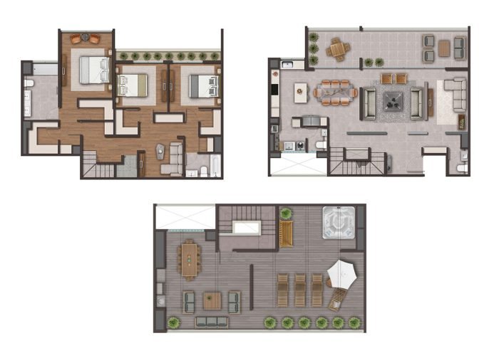 Planta Tipo D: 3 Dormitorios + Estar + Rooftop + Cocina integrada
